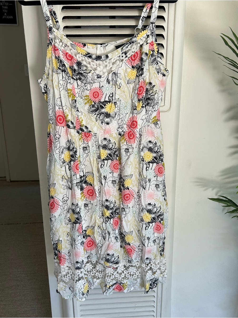 Disney White Floral Midi Dress with Pink & Yellow Accents